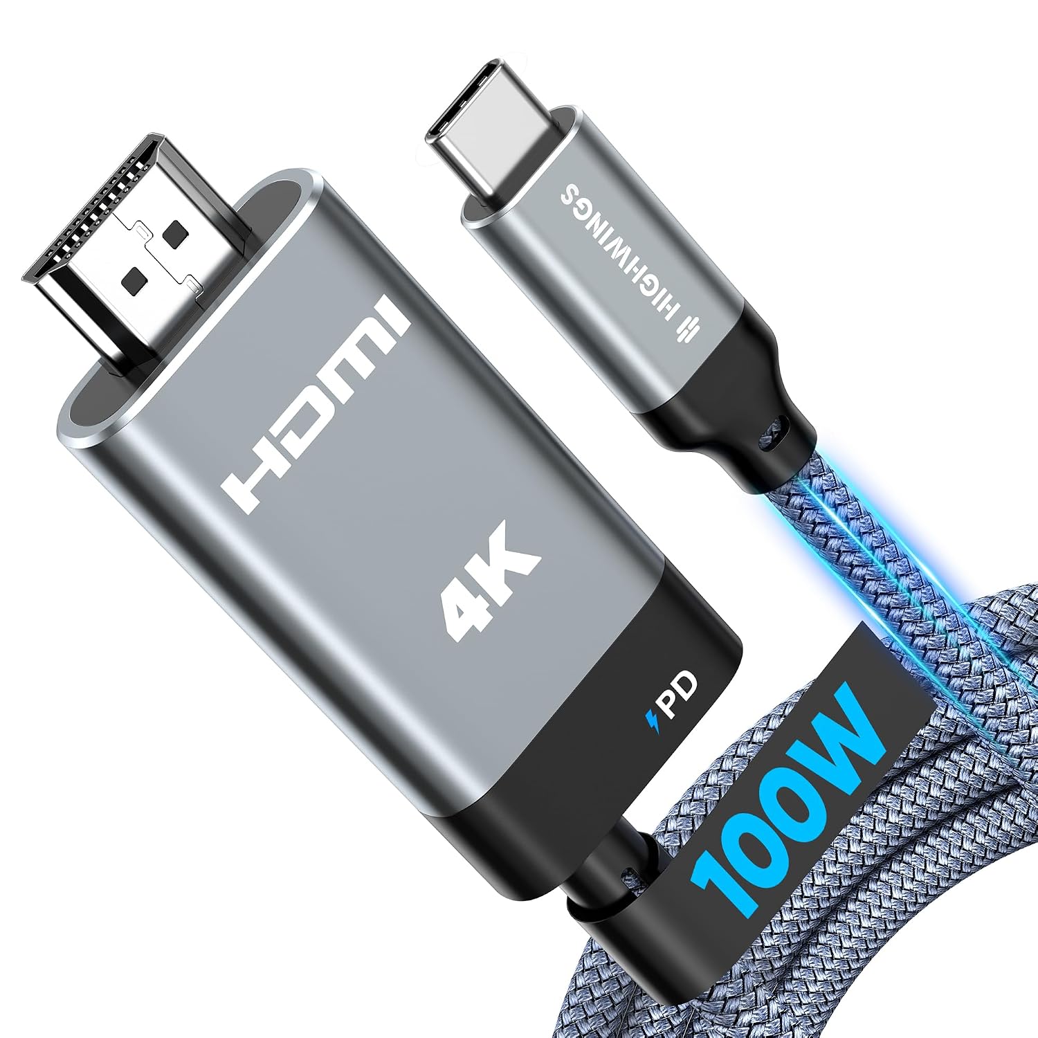 Highwings USB-C to HDMI Cable Adapter with 100W PD Charging