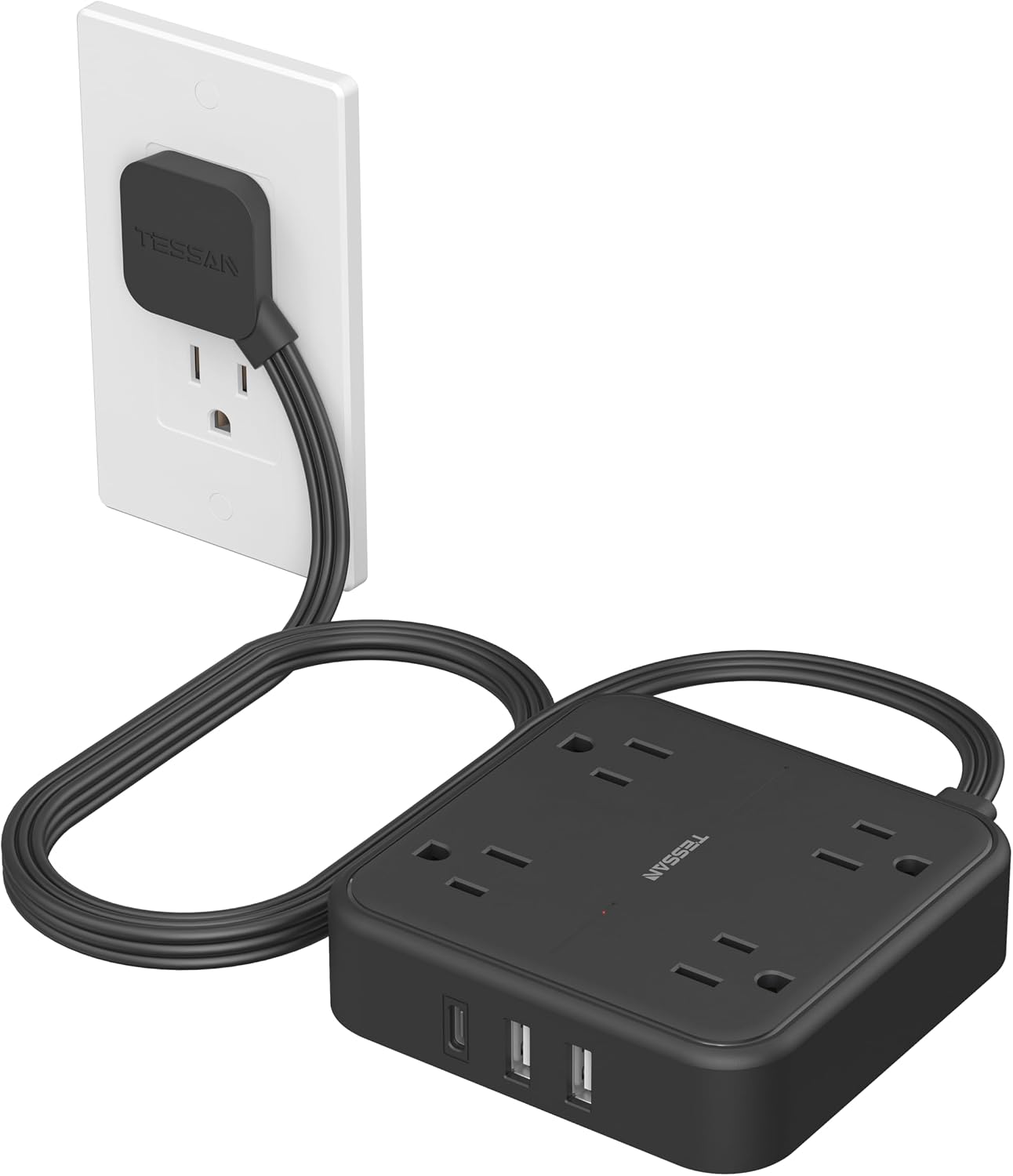 TESSAN 5-Foot Flat Plug Surge Protector with USB-C