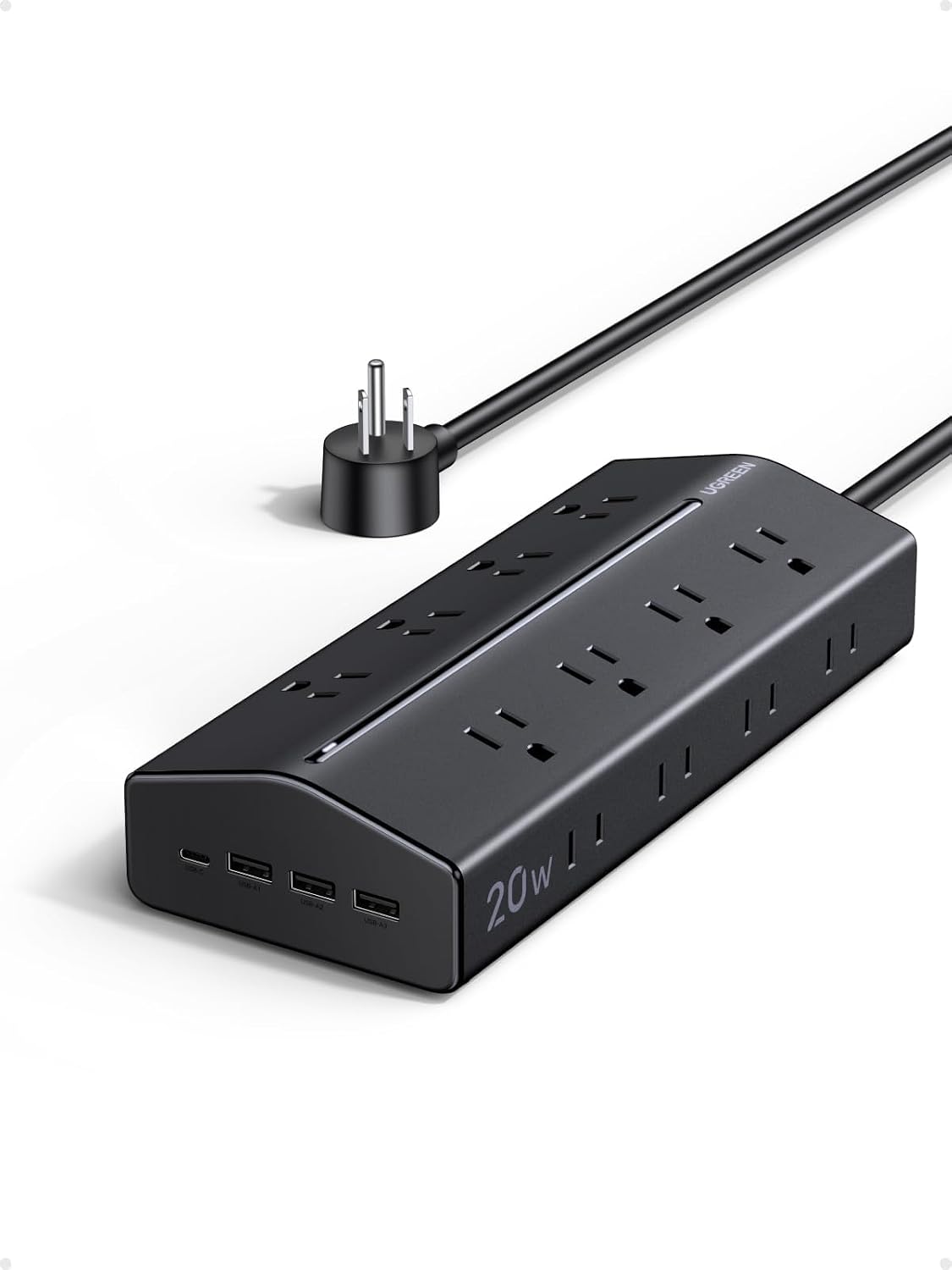 UGREEN 20W 20-in-1 GaN Surge Protector Power Strip with 5-Foot Extension Cord