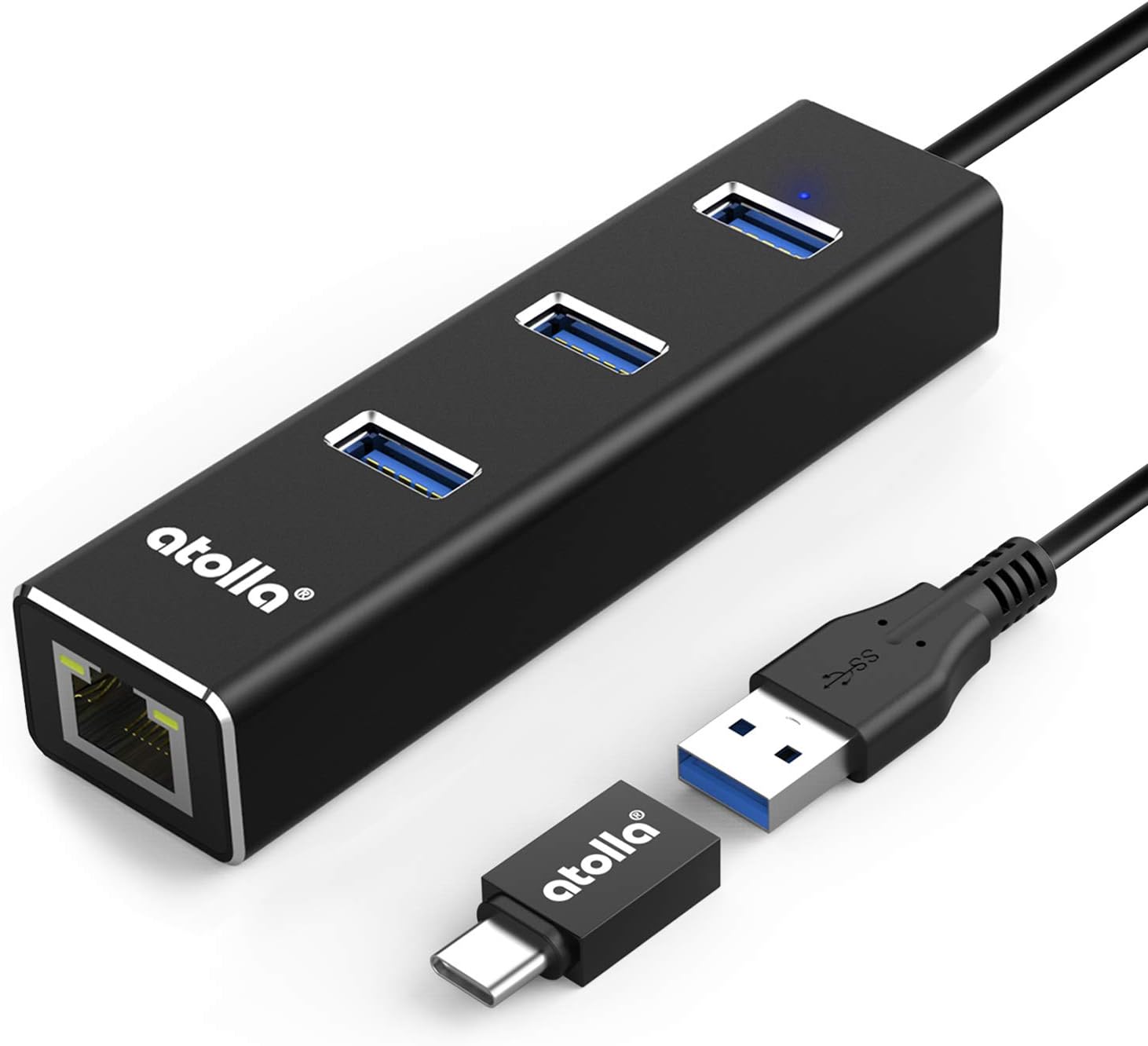 USB 3.0 Hub with Gigabit Ethernet and USB-C Adapter