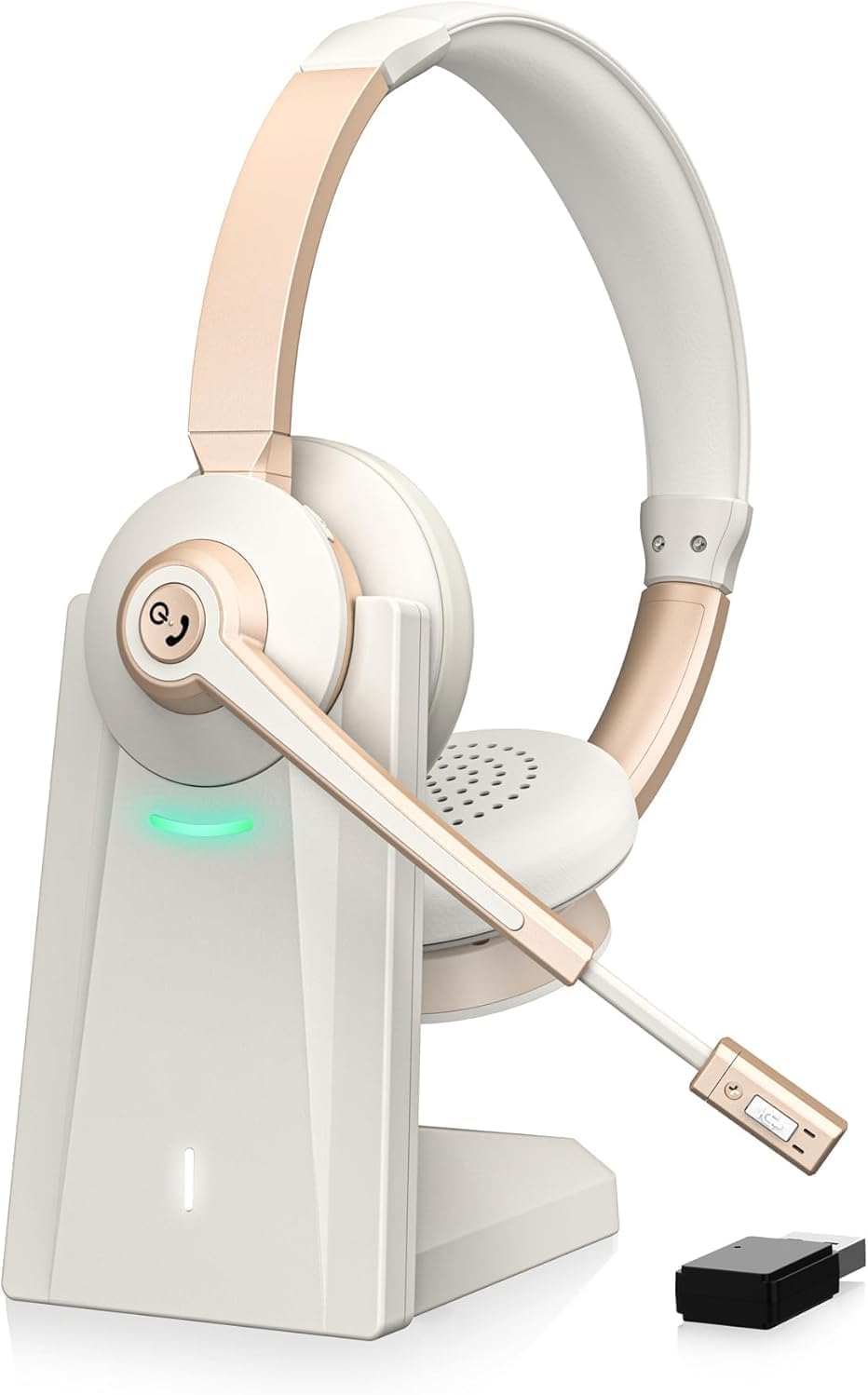 Wireless Bluetooth Headset with AI Noise-Canceling Microphone and Charge Dock